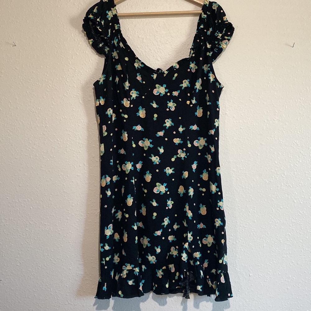 FREE PEOPLE Like a Lady Linen Citrus Novelty Printed Mini Dress Ruffle Tie Back - Picture 5 of 11